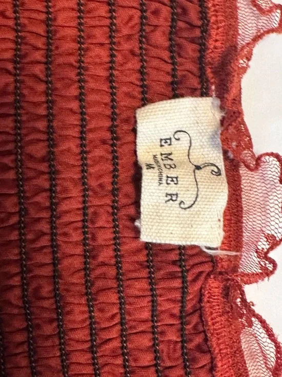 Ember Women’s Rust Lace/Mesh Tiered Midi Dress  Sz. M - Picture 8 of 13